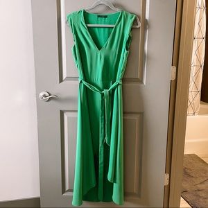 Green fit and flare asymmetric dress